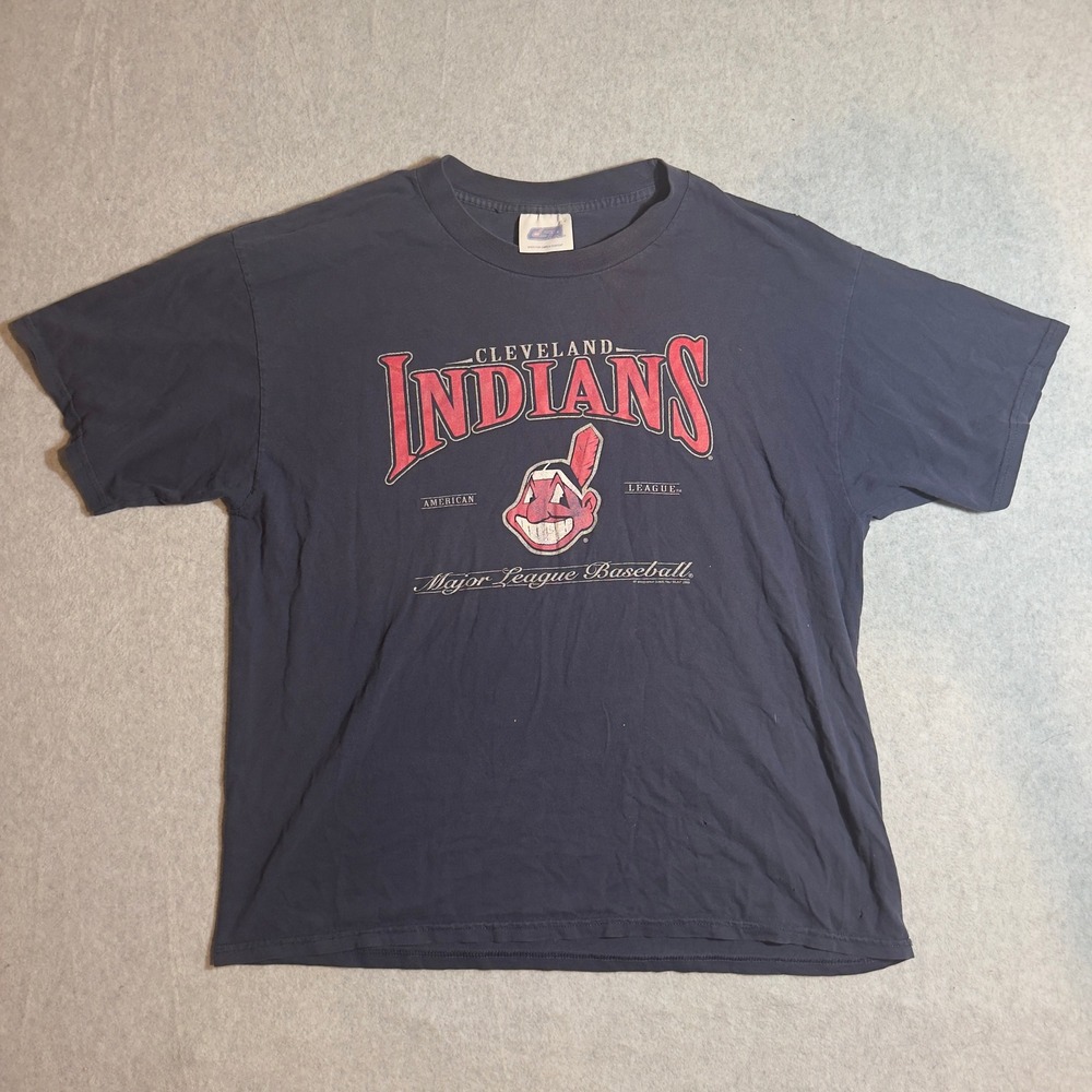 Vintage 2003 Cleveland Indians T Shirt Mens XL Chief Wahoo MLB Navy Blue CSA Y2K